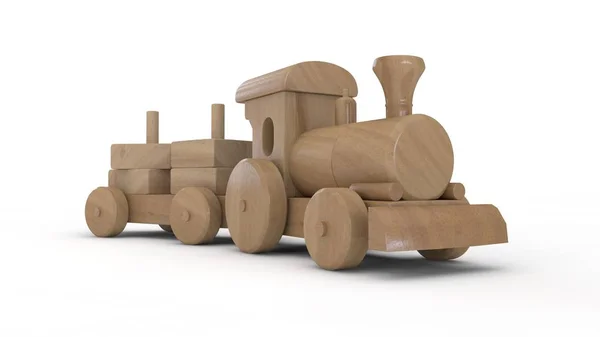 Illustrazione Locomotiva Giocattolo Legno Realizzata Con Elementi Legno Designer Bambini — Foto Stock