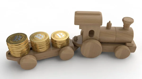 Иллюстрация Деревянной Паровозной Игрушки Автомобилем Криптовалюты Эфириума Идея Капитала Финансовых — стоковое фото