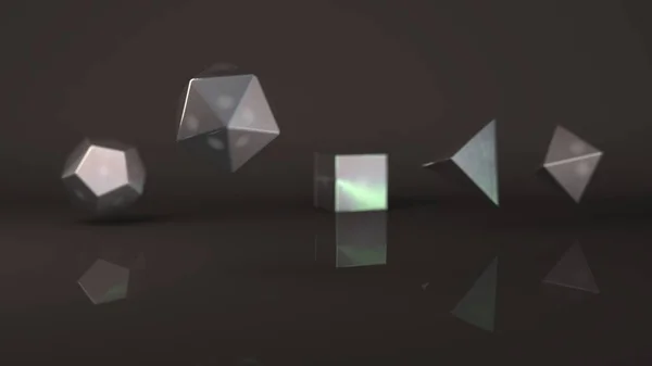 Grup Geometrik Şekiller Platonik Vücut Polyhedra Mavi Kar Beyaz Buz — Stok fotoğraf