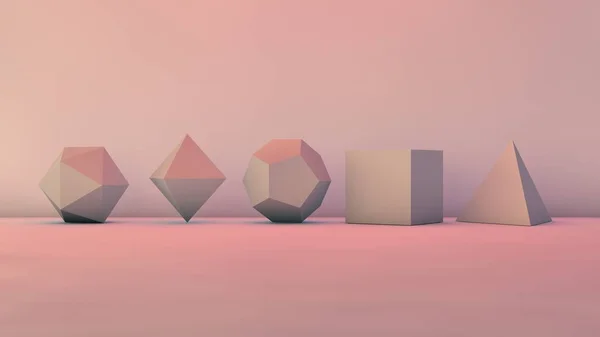 Satu Set Bentuk Geometris Studio Polihedra Lima Padatan Platonik Ide Stok Gambar