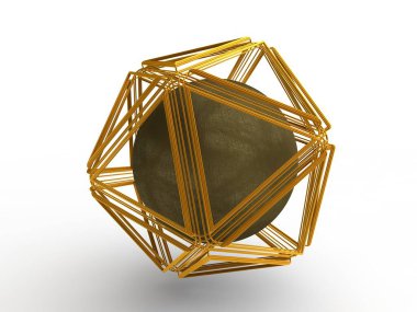 Altın Küre, altın, bir çokyüzlü, poligonal bir rakam oluşan bir kılavuz bir top. Güzellik ve gizem fikri. 3D render