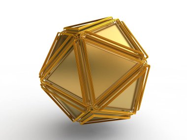 Patlama yüzlü Çokgen geometrik şeklin, dağılma parçaları, bir dizi içine alan ve merkezi tüm polihedron parçaları. Resimde beyaz arka planda, 3d render