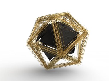 İcosahedron birçok küçük parçalara patlama tarafından yok edildi. Parçaları taraf için uç. İllüstrasyon izole beyaz arka plan üzerinde. 3D render