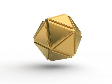 Altın icosahedron, geometrik şekiller beyaz arka plan üzerinde izole soyut resim. Fikir Illustration. 3D render