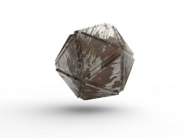 Yüzeyinde, soyut geometrik şekiller beyaz arka plan üzerinde izole görüntüsünü metalik noktalar ile icosahedron. Fikir Illustration. 3D render