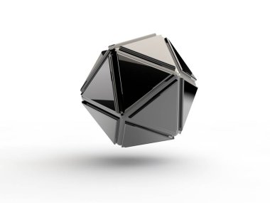 İcosahedron, krom çelik, demir, soyut geometrik şekil resim beyaz arka plan üzerinde izole. Fikir Illustration. 3D render