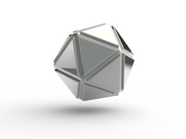 İcosahedron gümüş, beyaz arka plan üzerinde izole geometrik şekiller soyut resim. Fikir Illustration. 3D render
