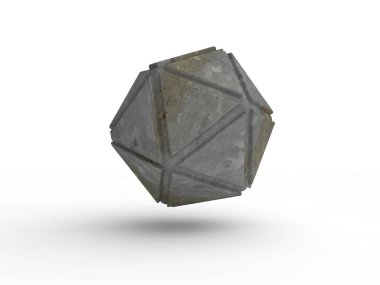 Yüzeyinde, soyut geometrik şekiller beyaz arka plan üzerinde izole görüntüsünü metalik noktalar ile icosahedron. Fikir Illustration. 3D render