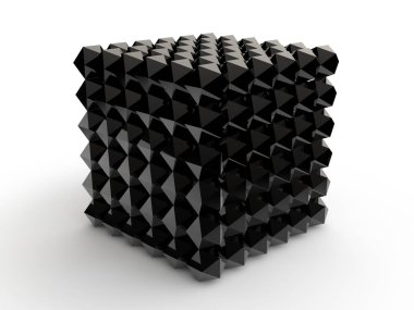 Metalik, krom kaplama icosahedra, neocube oyuncak, soyutlama izole beyaz zemin üzerine çeşitli küp toplandı. Sıkı bir sırada birçok platonik katılar. 3D render