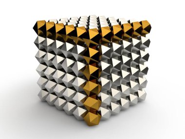 Küp altın icosahedra, neocube oyuncak, soyutlama izole beyaz zemin üzerine çeşitli toplanan. Sıkı bir sırada birçok platonik katılar. 3D render