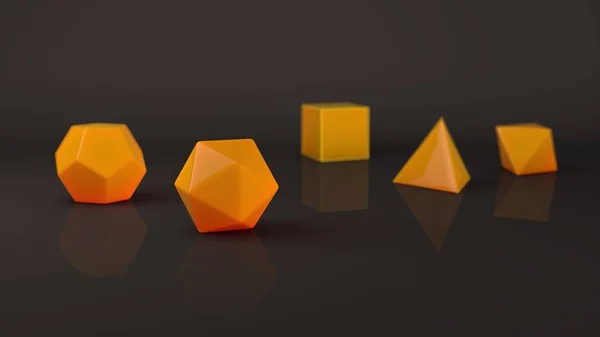 Platonische Körper Gelbes Glas Glänzende Oberfläche Polygonale Formen Polyeder Atelier — Stockfoto