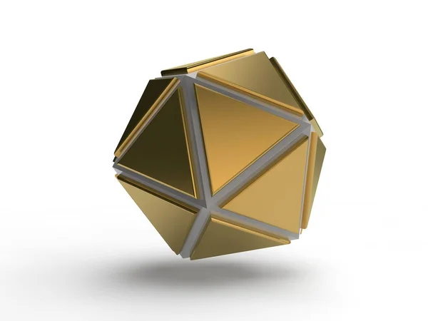 Ilustrasi Bentuk Tubuh Platonik Geometris Emas Dengan Tulang Rusuk Perak — Stok Foto