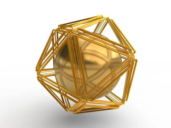 Golden Sphere Boll Ett Rutnät Guld Polyeder Månghörnigt Figur Idén — Stockfoto