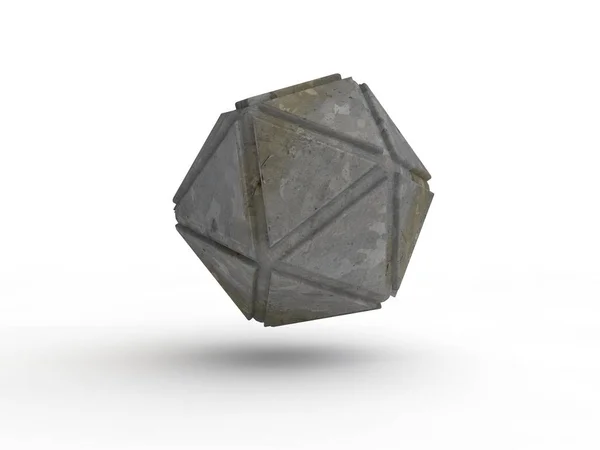 Icosahedron dengan bintik-bintik logam di permukaan, gambar abstrak bentuk geometris terisolasi pada latar belakang putih. Ilustrasi dari ide tersebut. Perender 3D — Stok Foto