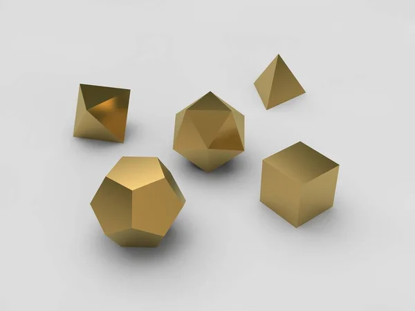 Geometrische Formen Oktaeder Tetraeder Hexaeder Dodekaeder Ikosaeder Aus Gold Gesetzt — Stockfoto