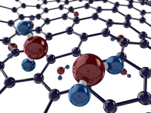 Illustratie Van Grafeen Waterfilter Met Watermoleculen Grafeen Kristalrooster Het Idee — Stockfoto