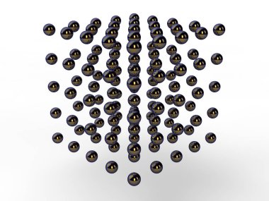 Metal manyetik neocube topları, top uzayda bir mesafede çeşitli Illustration. Moleküler kafes yapısı fikri. 3D render. Beyaz bir arka plan resmi