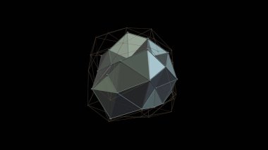 düzensiz şekli, düşük poligonal soyut resim, siyah bir zemin üzerine bir metal Gümüş kristal 3D Illustration. Fütüristik tasarımı. 3D render, zenginlik ve refah fikrine.