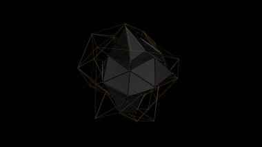 düzensiz şekli, düşük poligonal soyut resim, siyah bir zemin üzerine metal bir kristal 3D Illustration. Fütüristik tasarımı. 3D render