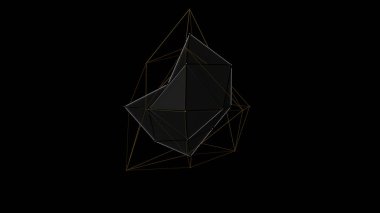 düzensiz şekli, düşük poligonal soyut resim, siyah bir zemin üzerine metal bir kristal 3D Illustration. Fütüristik tasarımı. 3D render