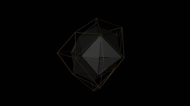 düzensiz şekli, düşük poligonal soyut resim, siyah bir zemin üzerine metal bir kristal 3D Illustration. Fütüristik tasarımı. 3D render