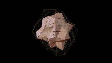 düzensiz şekli, düşük poligonal soyut resim, siyah arka plan üzerine pembe kristal 3D Illustration. Fütüristik tasarımı. 3D render