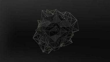 düzensiz şekli, düşük poligonal soyut resim, siyah bir zemin üzerine siyah bir kristal 3D Illustration. Fütüristik tasarımı. 3D render