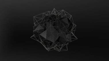 düzensiz şekli, düşük poligonal soyut resim, siyah bir zemin üzerine siyah bir kristal 3D Illustration. Fütüristik tasarımı. 3D render
