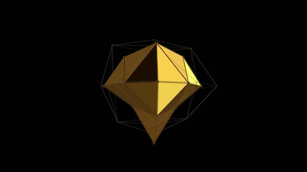 Illustration Metall Guld Kristall Oregelbunden Form Låg Polygona Abstrakt Siffra — Stockfoto