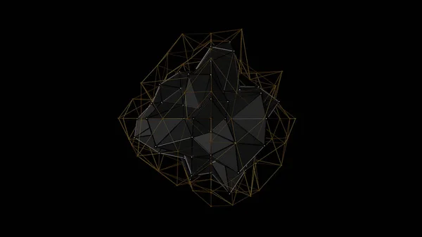 黒の背景に 低い多角形抽象の図では 不規則な形状の金属結晶の イラストレーション 未来的なデザイン レンダリング — ストック写真