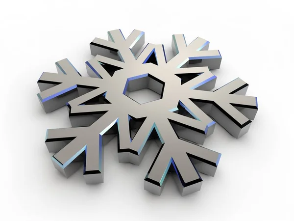 金属雪花的形象 银色的水晶结构 冬天和北方的象征 制冷装置 冰箱的图标 在白色背景上隔离的3D — 图库照片#