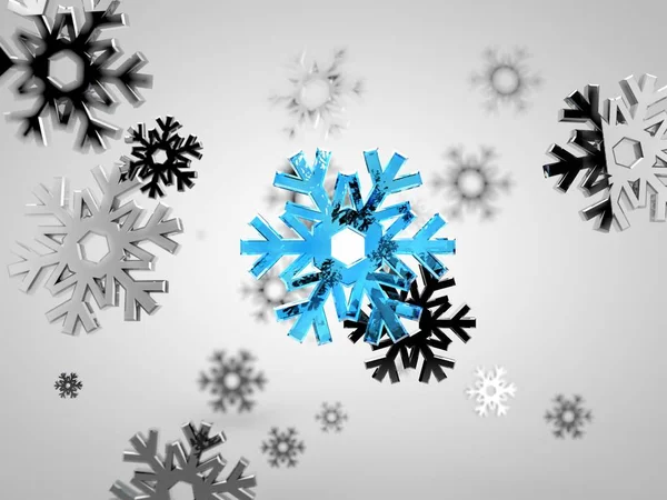 Beeld Van Sneeuwval Matrix Zilveren Munt Sneeuwvlokken Één Blauw Van — Stockfoto