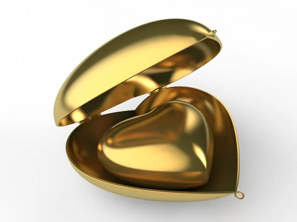 Wizerunek Otwartej Golden Pudełko Kształcie Serca Sercem Złotem Wewnątrz Pomysł — Zdjęcie stockowe