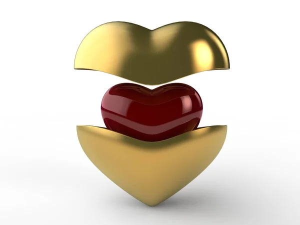 Bilden Gyllene Hjärtat Uppdelad Två Delar Gömd Inuti Levande Kärleksfull — Stockfoto