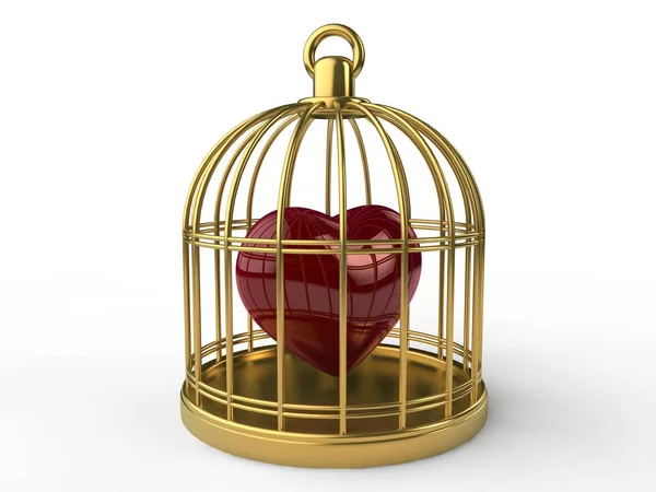Image Golden Cage Red Heart Symbol Valentine Day Lovers Holiday — Stock Photo, Image