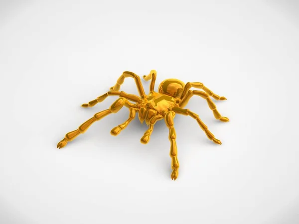 Aranha Gigante Dourada Tarântula Fundo Branco Renderização — Fotografia de Stock