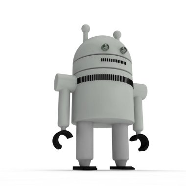 bir insana ilişkin robot, kötülüğün simgesi, altın ve yeşil metal, beyaz bir arka plan üzerinde güzel görüntüsü. 3D render