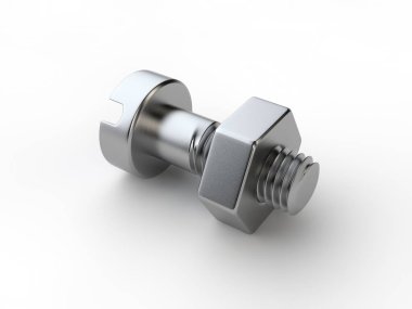 Cıvata ve somun, dişli Birliği, gücünü bir sembol görüntüsü. 3D render. Beyaz bir arka plan resmi