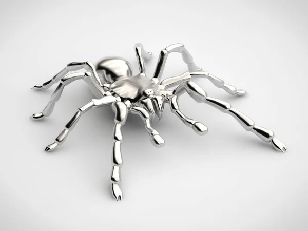 Silver Giant Spider Tarantula Reflekterande Läder Vit Bakgrund Rendering — Stockfoto