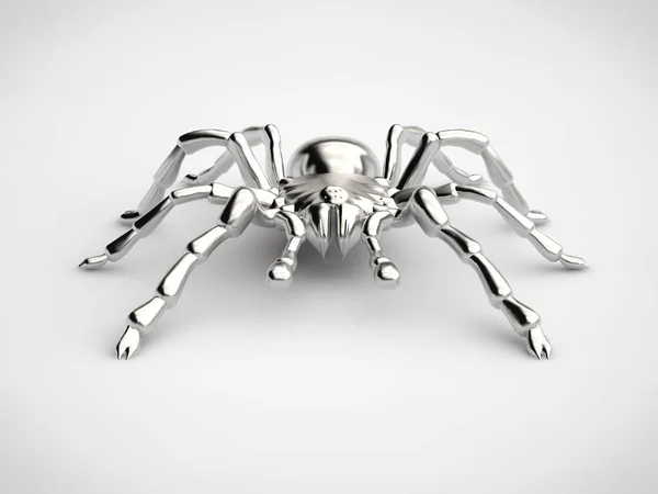 Silver Giant Spider Tarantula Reflekterande Läder Vit Bakgrund Rendering — Stockfoto