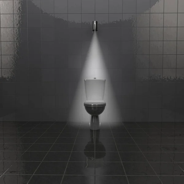 Изображение Белой Керамической Чаши Комнате Плитке Освещенной Лампой Рендеринг — стоковое фото