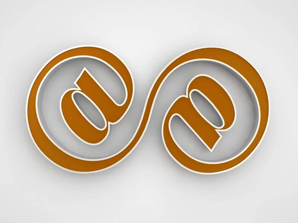 a picture of a Golden infinity symbol consisting of two connected signs email symbol Internet on white background. 3D rendering.