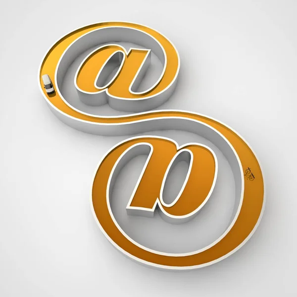 a picture of a Golden infinity symbol consisting of two connected signs email symbol Internet on white background. 3D rendering.