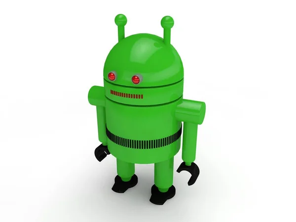 Obraz Zielony Robot Humanoidalny Symbol System Android Jeden Białym Tle — Zdjęcie stockowe