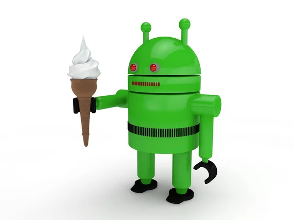 Obraz Zielony Robot Humanoidalny Symbol System Android Posiada Krem Dla — Zdjęcie stockowe