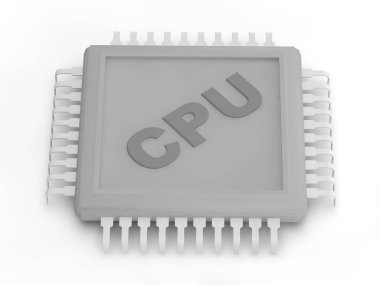 Cpu, gri renksiz resmi beyaz zemin üzerinde. 3D render