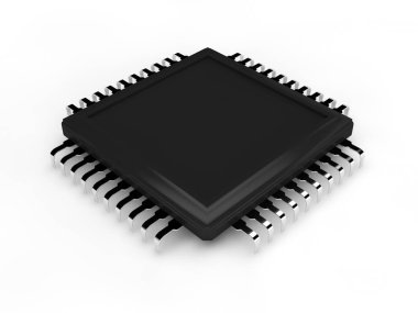 siyah, parlak Cpu bacaklar, rehber, beyaz bir arka plan üzerinde bir sürü. 3D render