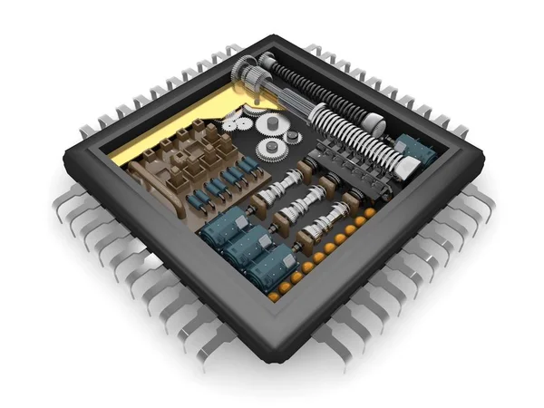 Struttura Interna Della Cpu Meccanismo Riduttore Ingranaggi Molle Motori Meccanismo — Foto Stock