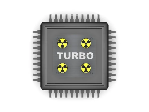 Imagen Cpu Negro Con Contactos Metálicos Cuatro Signos Radiación Turbo — Foto de Stock