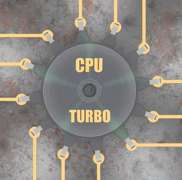 Изображение Черного Мощного Процессора Редуктор Золотым Текстом Cpu Turbo Золотые — стоковое фото